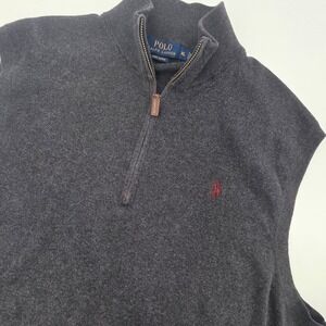 POLO RALPH LAUREN 1/4 ZIP SWEATER VEST MENS XL GRAY PIMA COTTON PONY PREPPY EUC